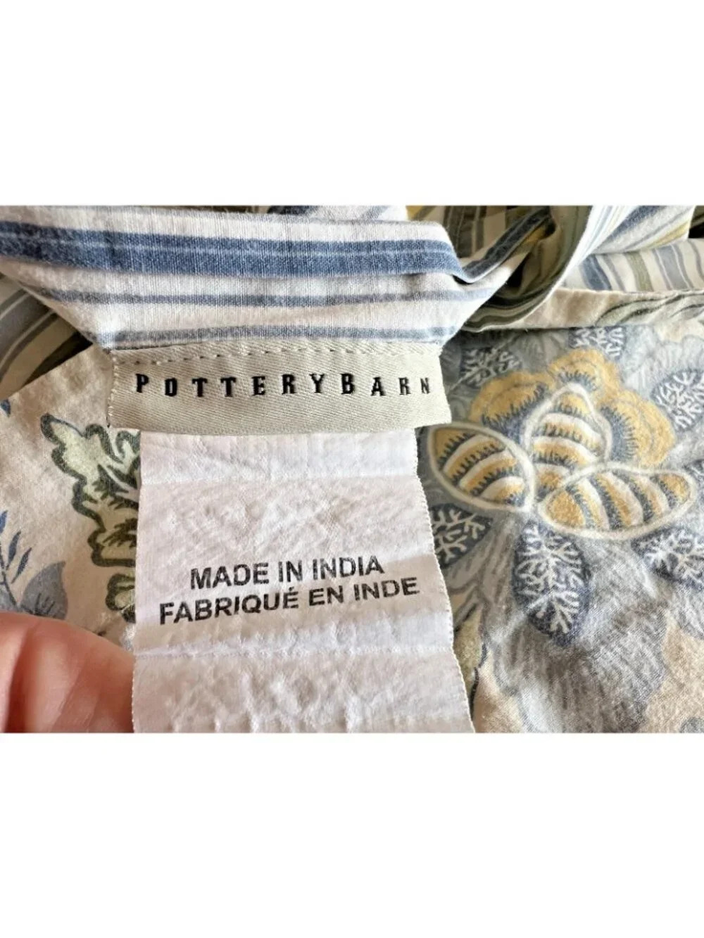POTTERY BARN Pillow Shams PAIR Standard Jacobean Floral  Blue Yellow 100% Cotton